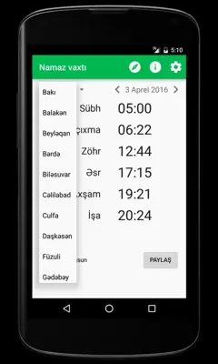 Namaz vaxtı android App screenshot 1